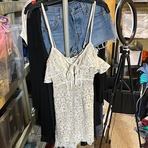 For Love And Lemons White Ruffled Tie Front dress xs lace